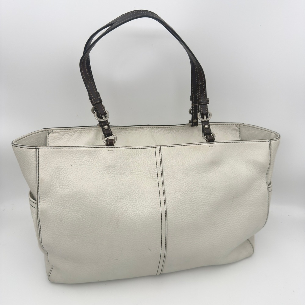 Coach Hampton Tote Handbag White Leather Large Shoulder Bag F10026